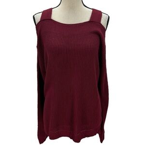 Hooked Up Long Sleeve Cold Shoulder Tank Straps Sweater - Maroon Red - Medium